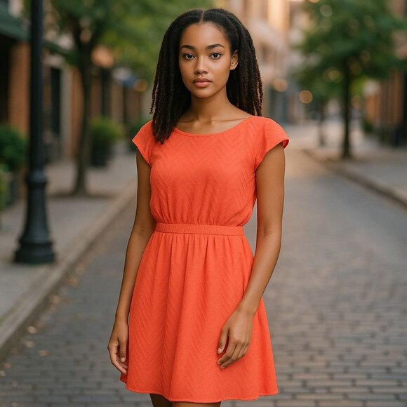 J.Crew Neon Orange Sleeveless chiffon Womens 4 Mini Dress in zigzag Beach Style - Picture 1 of 12